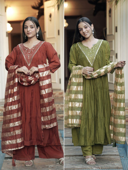 Chanderi Salwar Kameez Suit with Hand Work - Party Wear Suit