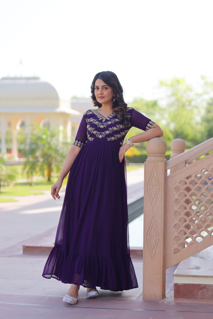 Designer Anarkali Gown with Sequins and Bead Embroidery