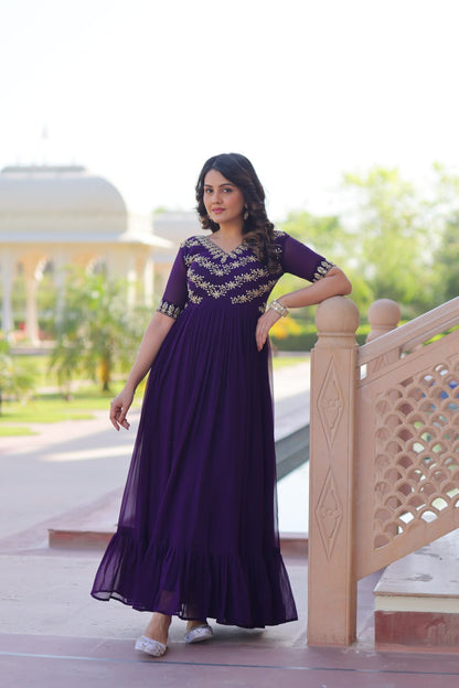 Designer Anarkali Gown with Sequins and Bead Embroidery