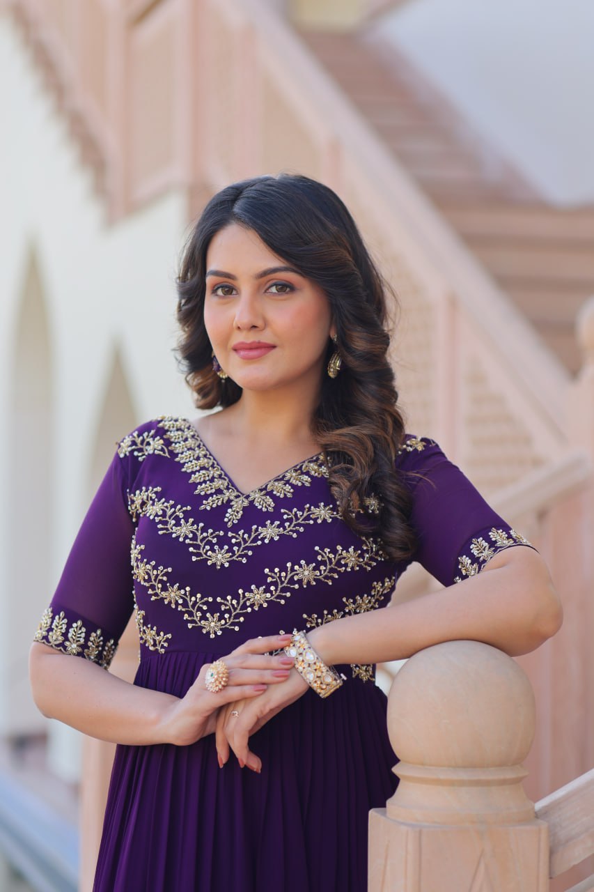 Designer Anarkali Gown with Sequins and Bead Embroidery