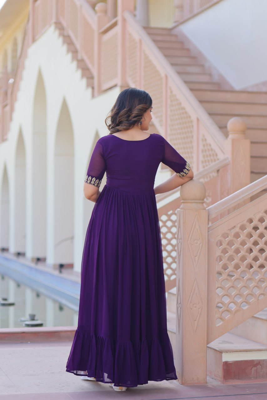 Designer Anarkali Gown with Sequins and Bead Embroidery