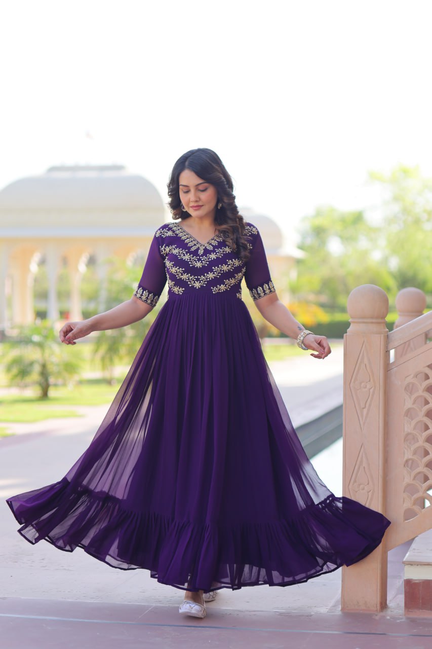 Designer Anarkali Gown with Sequins and Bead Embroidery