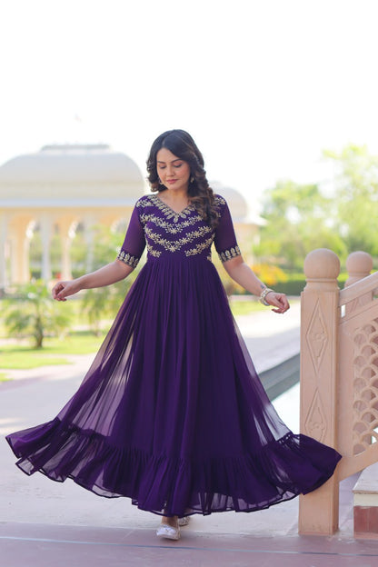 Designer Anarkali Gown with Sequins and Bead Embroidery