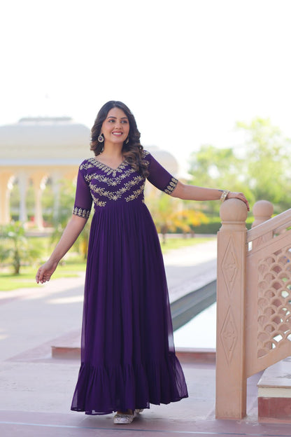 Designer Anarkali Gown with Sequins and Bead Embroidery