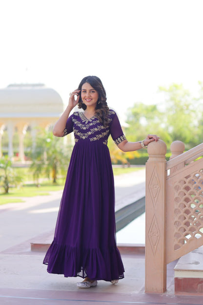 Designer Anarkali Gown with Sequins and Bead Embroidery