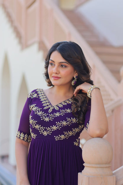 Designer Anarkali Gown with Sequins and Bead Embroidery