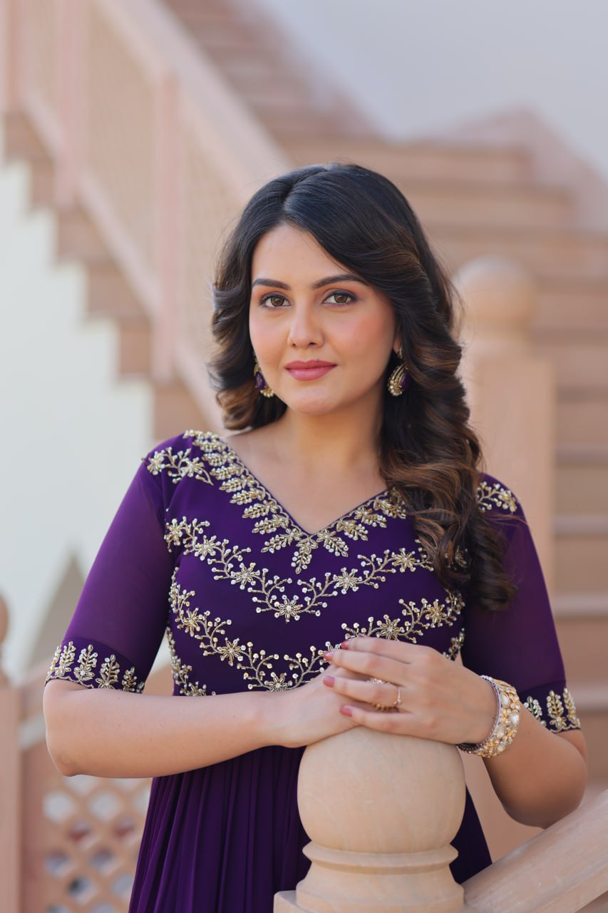 Designer Anarkali Gown with Sequins and Bead Embroidery