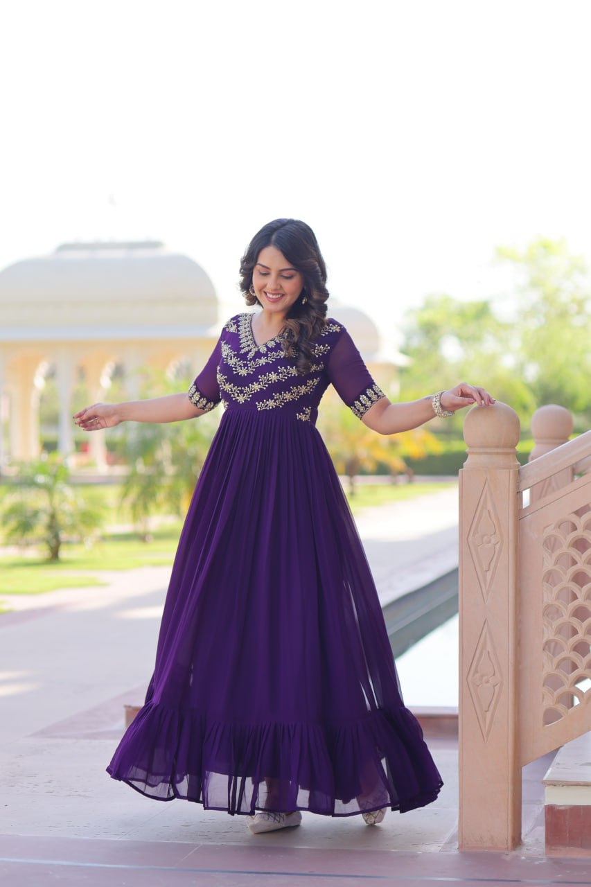 Designer Anarkali Gown with Sequins and Bead Embroidery