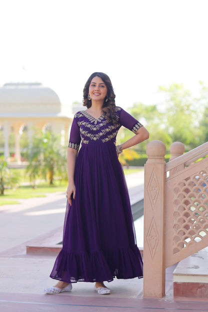 Designer Anarkali Gown with Sequins and Bead Embroidery