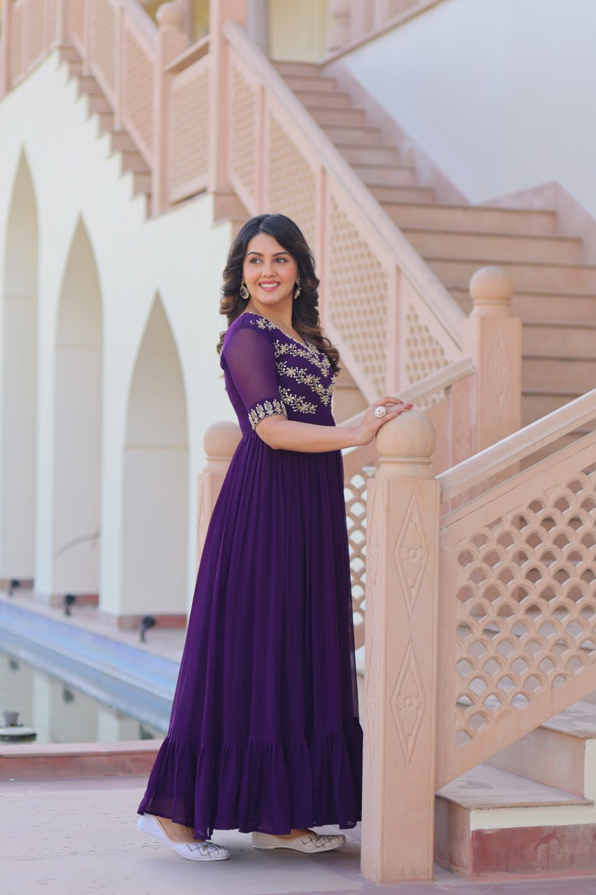 Designer Anarkali Gown with Sequins and Bead Embroidery