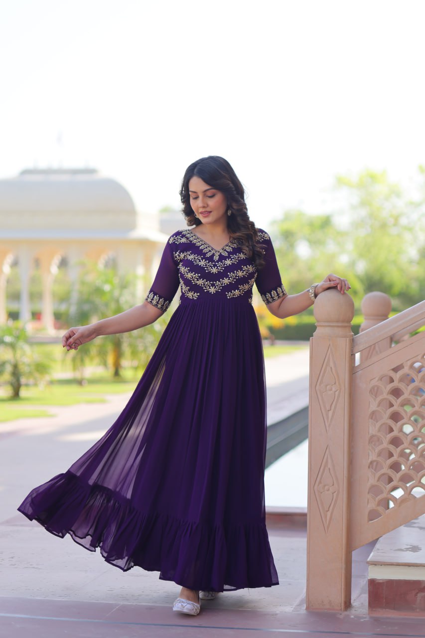 Designer Anarkali Gown with Sequins and Bead Embroidery