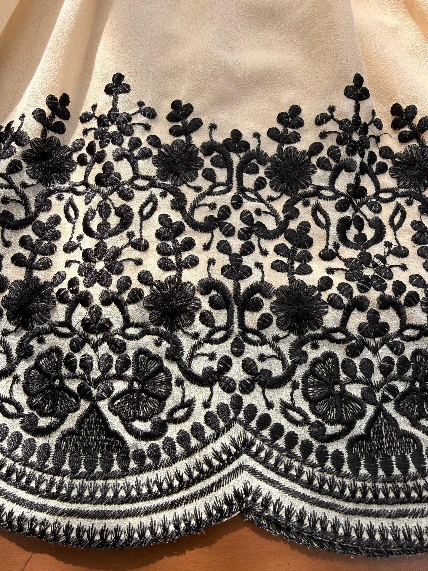 Cream Faux Georgette Embroidered Anarkali Palazzo Set