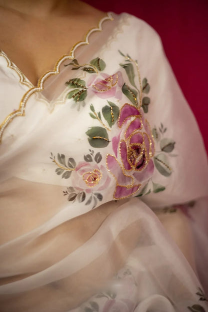 Floral Organza Ready to Wear Saree with Stitched Blouse