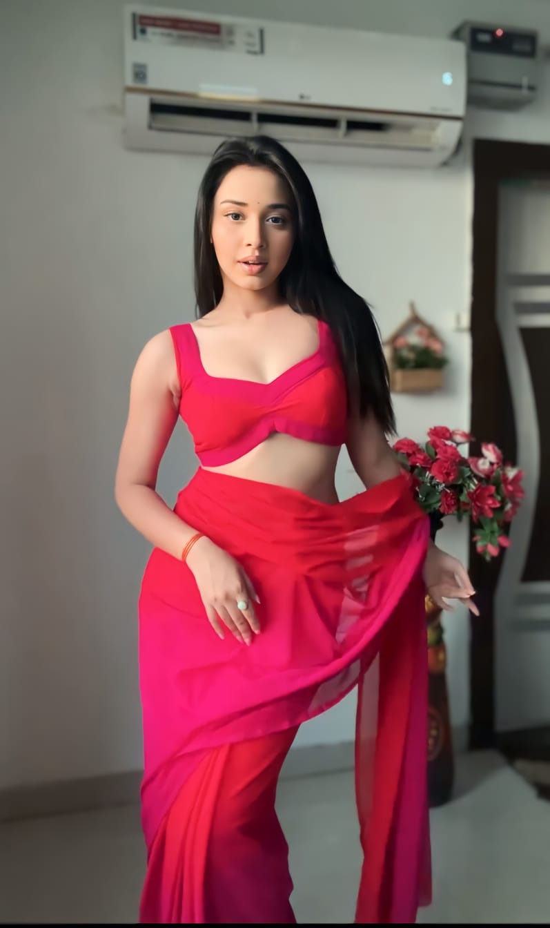 Red & Pink Ombre Georgette Ready to Wear Saree - Ethnic Fashion