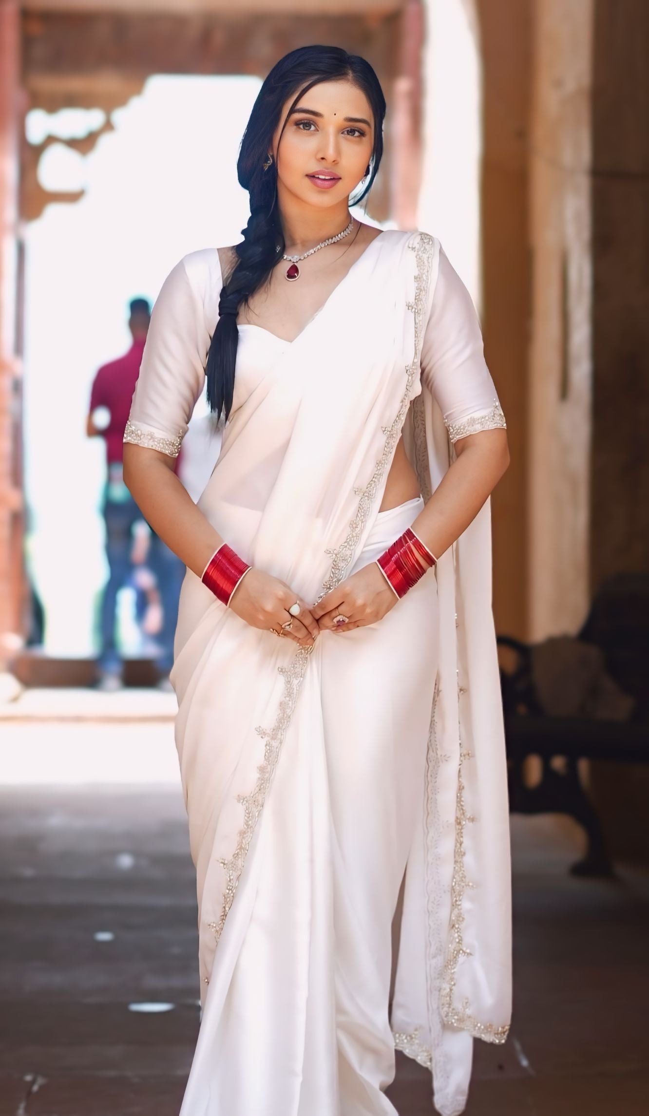 Ready to Wear Satin Silk Saree with Stitched Blouse - Festive Wear