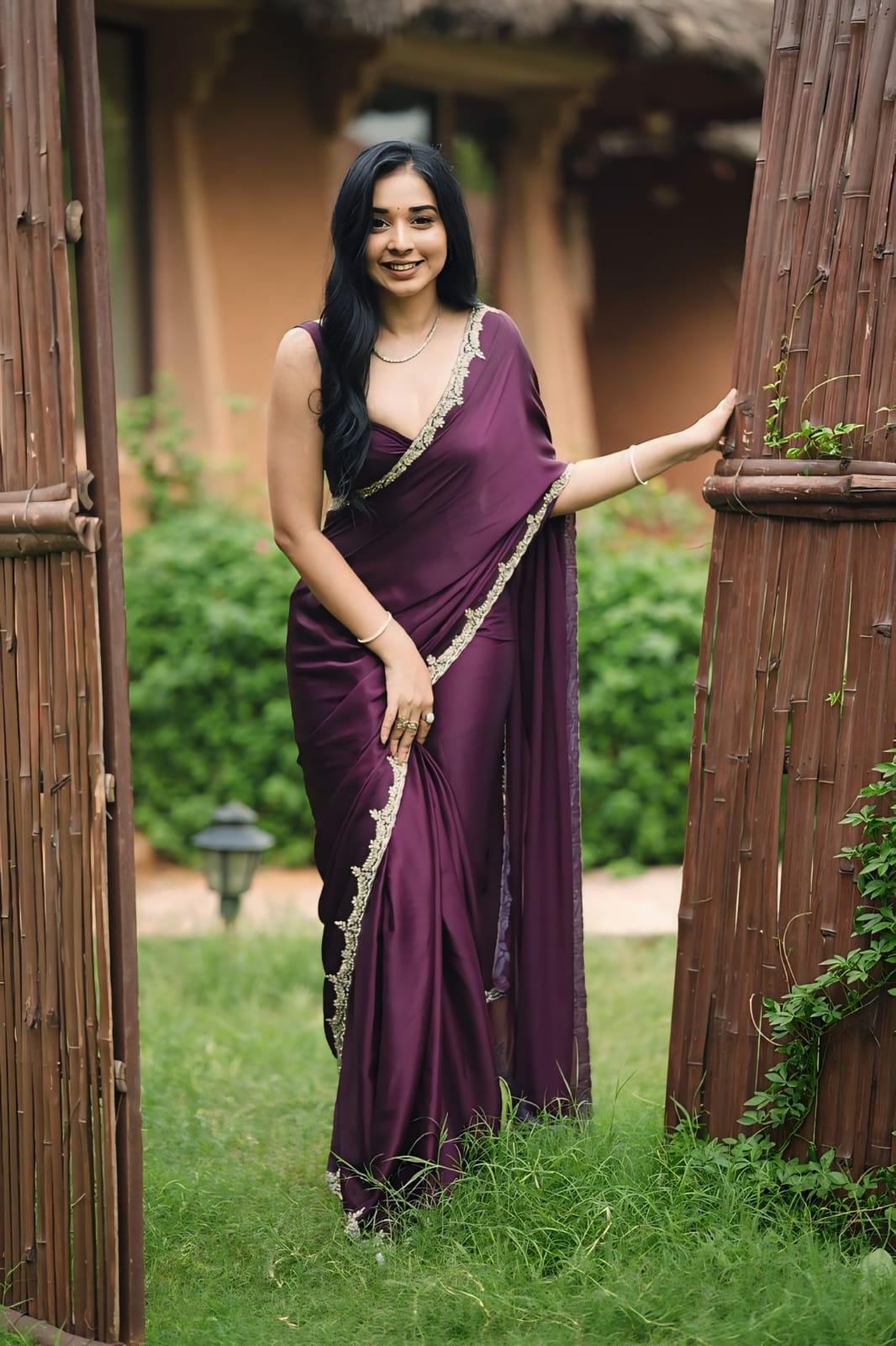 Ready to Wear Satin Silk Saree with Stitched Blouse - Festive Wear