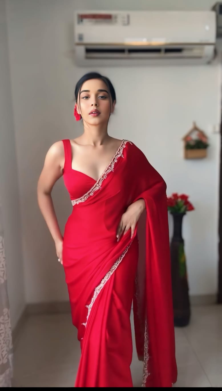 Ready to Wear Satin Silk Saree with Stitched Blouse - Festive Wear