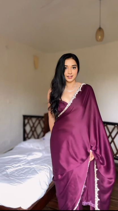 Ready to Wear Satin Silk Saree with Stitched Blouse - Festive Wear