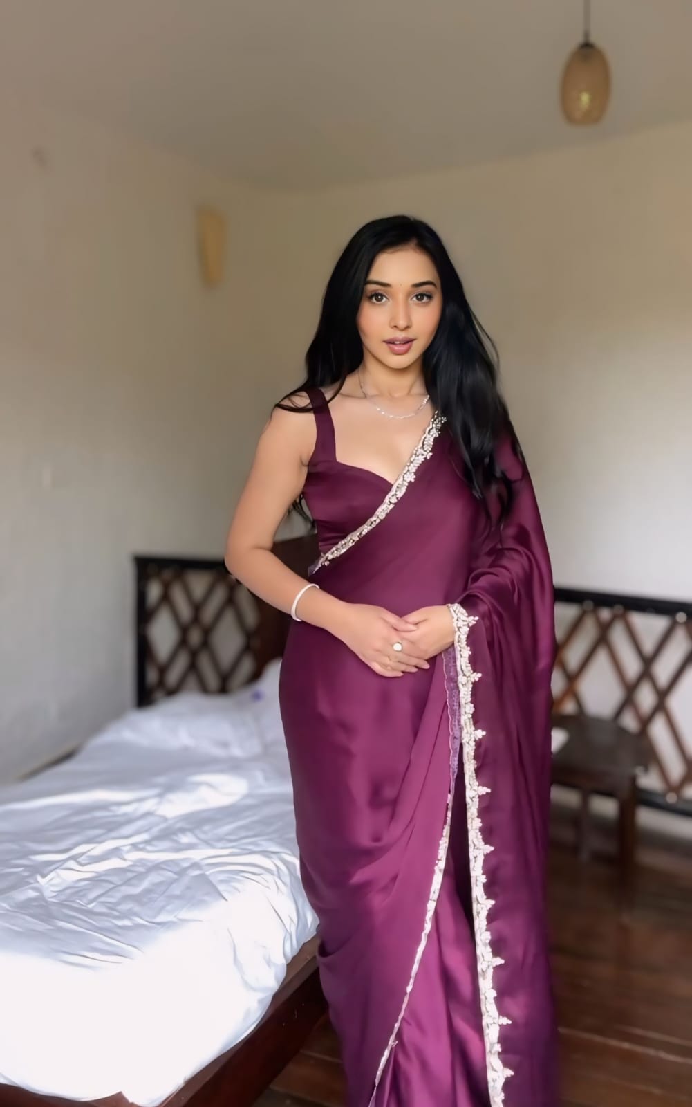 Ready to Wear Satin Silk Saree with Stitched Blouse - Festive Wear