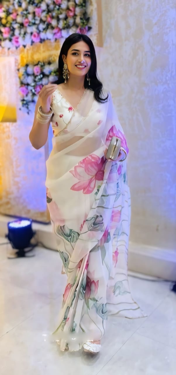 Floral Organza Ready to Wear Saree with Scalloped Border