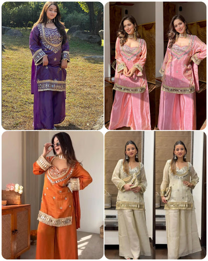Embroidered Kurta Palazzo Set with Dupatta - 4 Piece Bustier Set