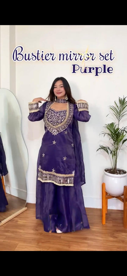 Embroidered Kurta Palazzo Set with Dupatta - 4 Piece Bustier Set
