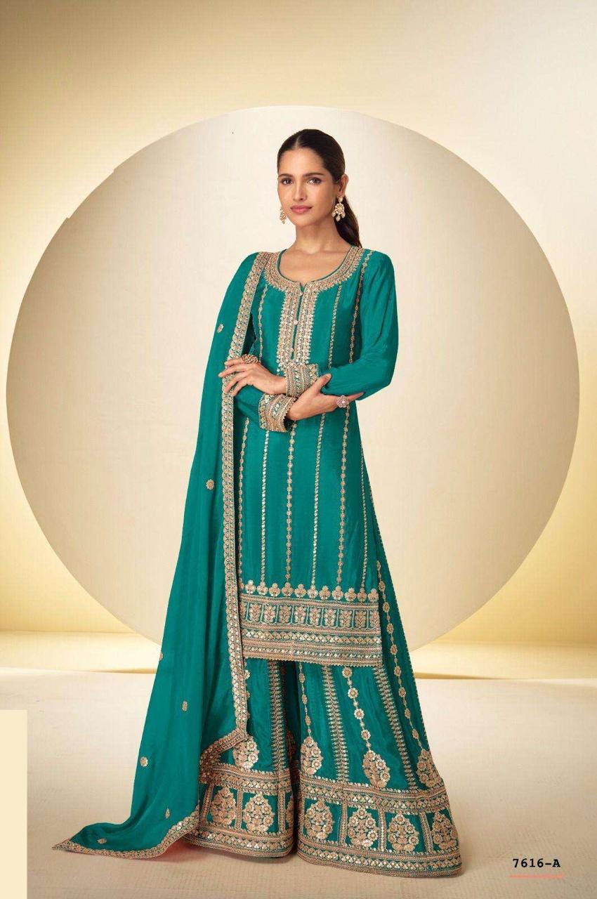 Premium Chinon Embroidered Salwar Kameez Plazo Suit