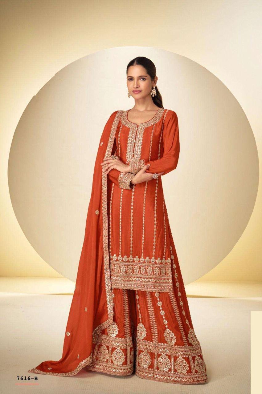 Premium Chinon Embroidered Salwar Kameez Plazo Suit