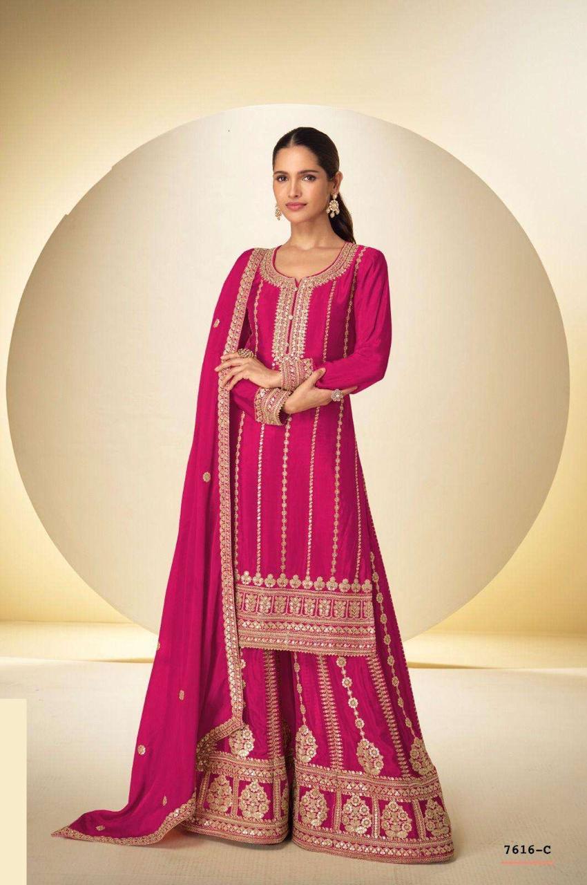 Premium Chinon Embroidered Salwar Kameez Plazo Suit