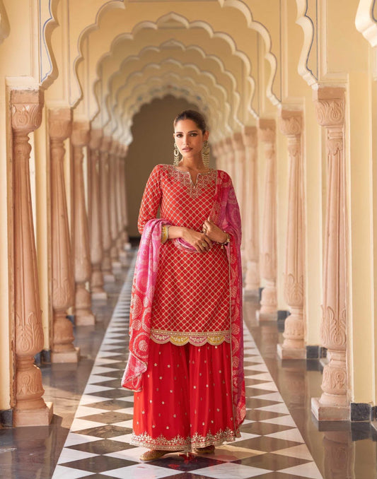 Premium Chinon Heavy Embroidery Plazo Salwar Kameez with Dupatta