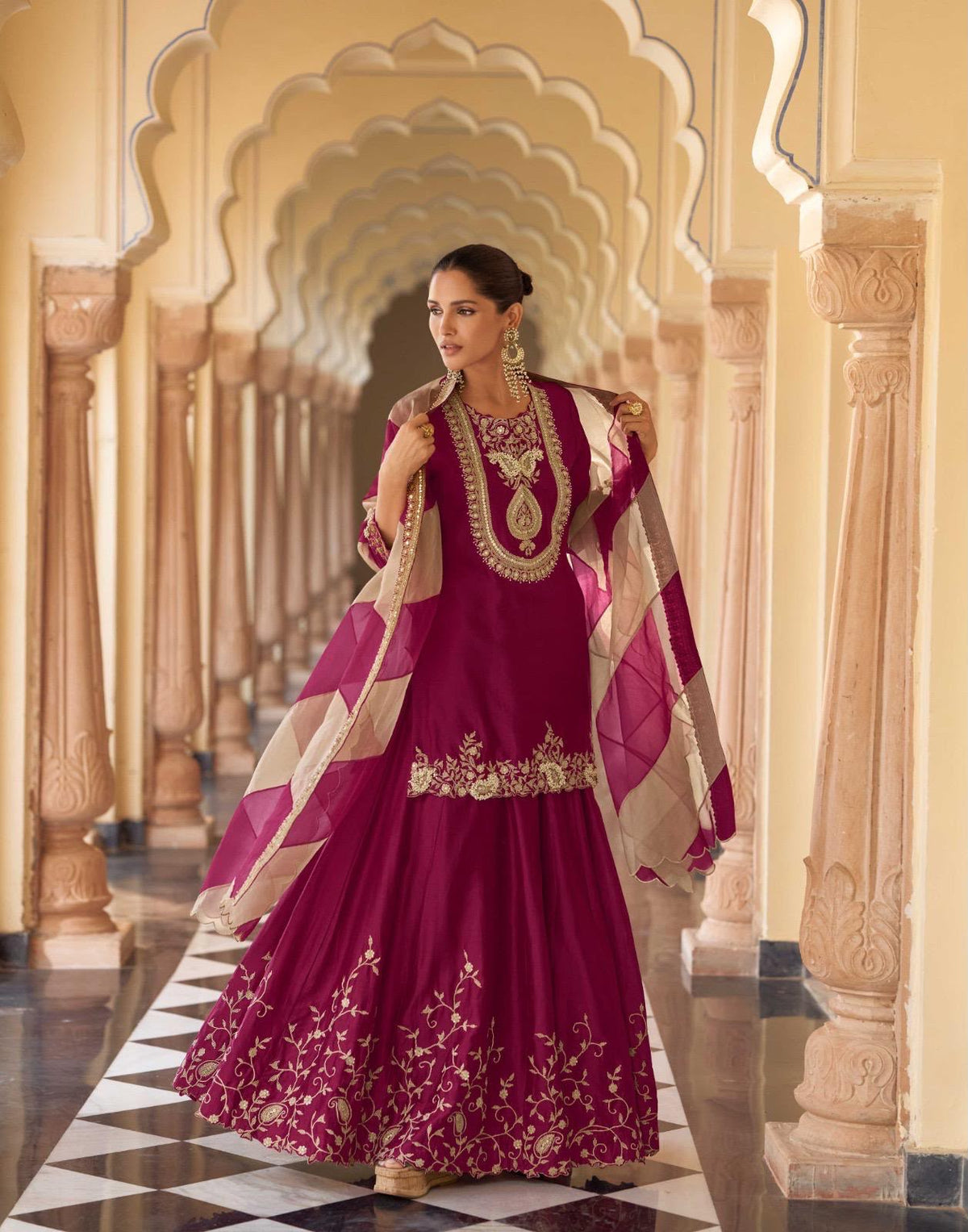 Readymade Heavy Crepe Heavy Embroidery Work Plazo Set with Dupatta