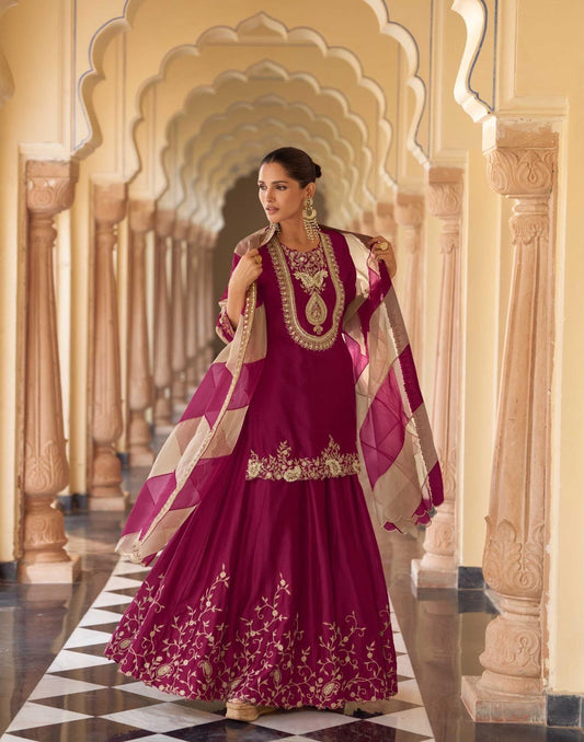 Readymade Heavy Crepe Heavy Embroidery Work Plazo Set with Dupatta