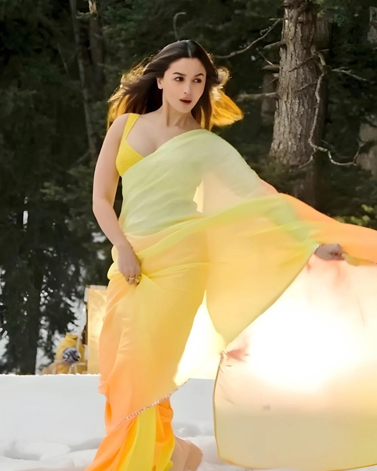 Yellow Ombre Georgette Ready to Wear Saree - Festive Ethnic Wear
