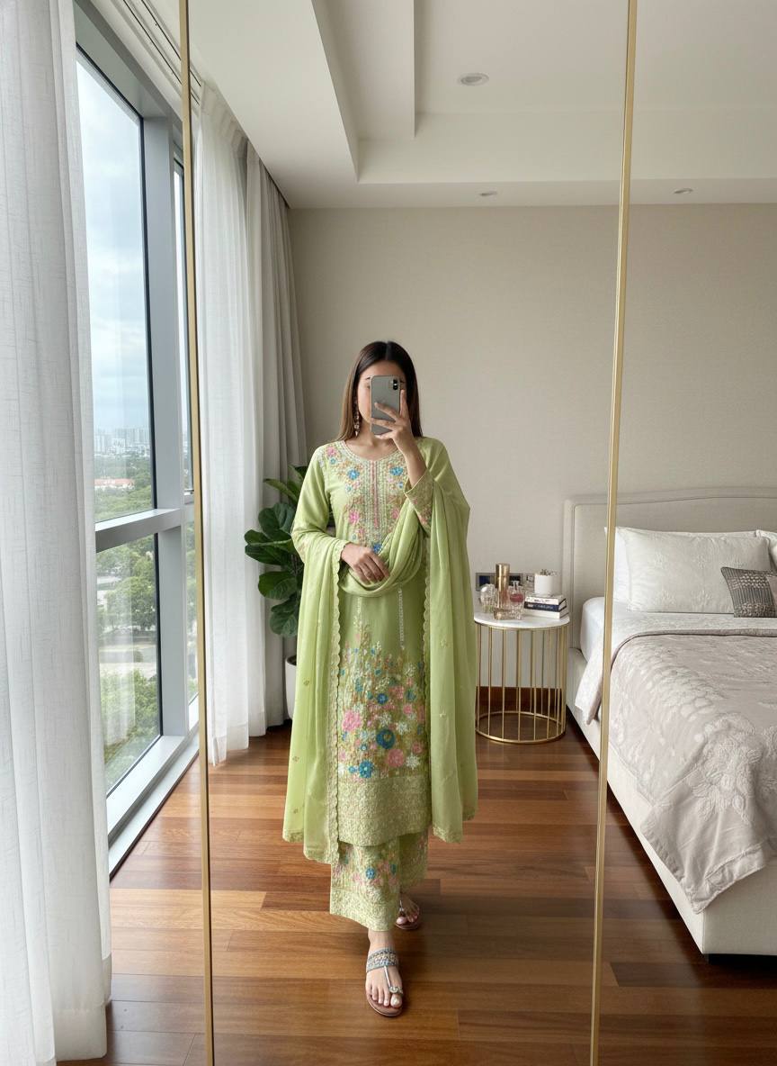 Premium Chinon Heavy Embroidery Plazo Salwar Kameez with Dupatta