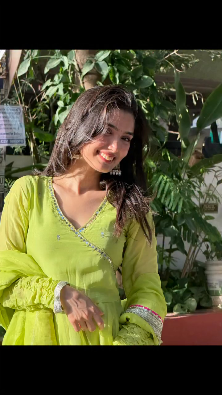Parrot Green Tabby Organza Silk Anarkali Suit for Women