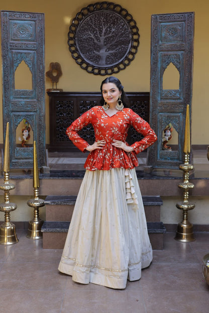 Sequins Embroidered Peplum Top with Flared Lehenga Set