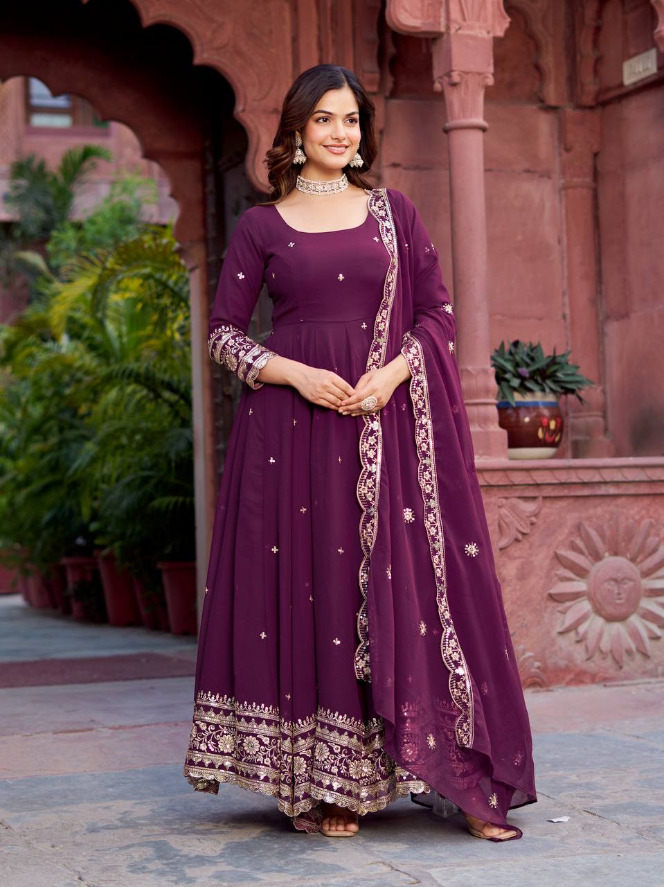 Georgette Anarkali Gown with Sequence Work & Dupatta