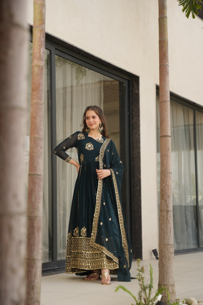 Premium Faux Blooming Gown with Zari & Sequins Embroidery