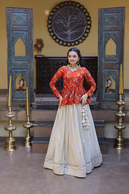 Sequins Embroidered Peplum Top with Flared Lehenga Set
