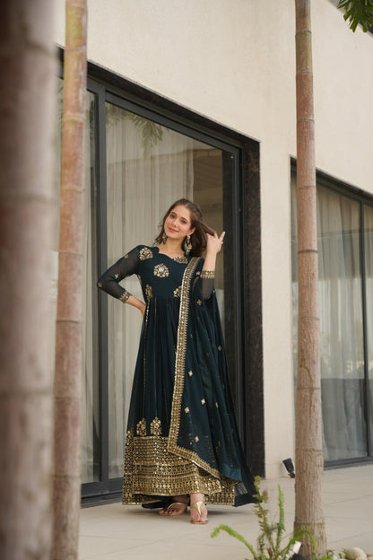 Premium Faux Blooming Gown with Zari & Sequins Embroidery