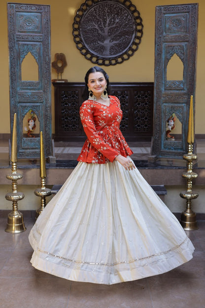 Sequins Embroidered Peplum Top with Flared Lehenga Set
