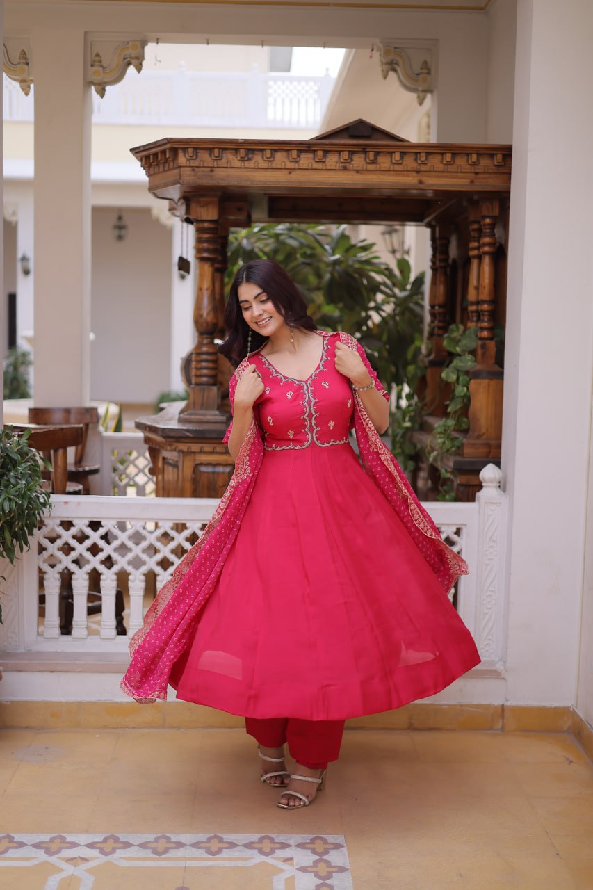 Mul Chanderi Kali Anarkali Suit with Georgette Dupatta