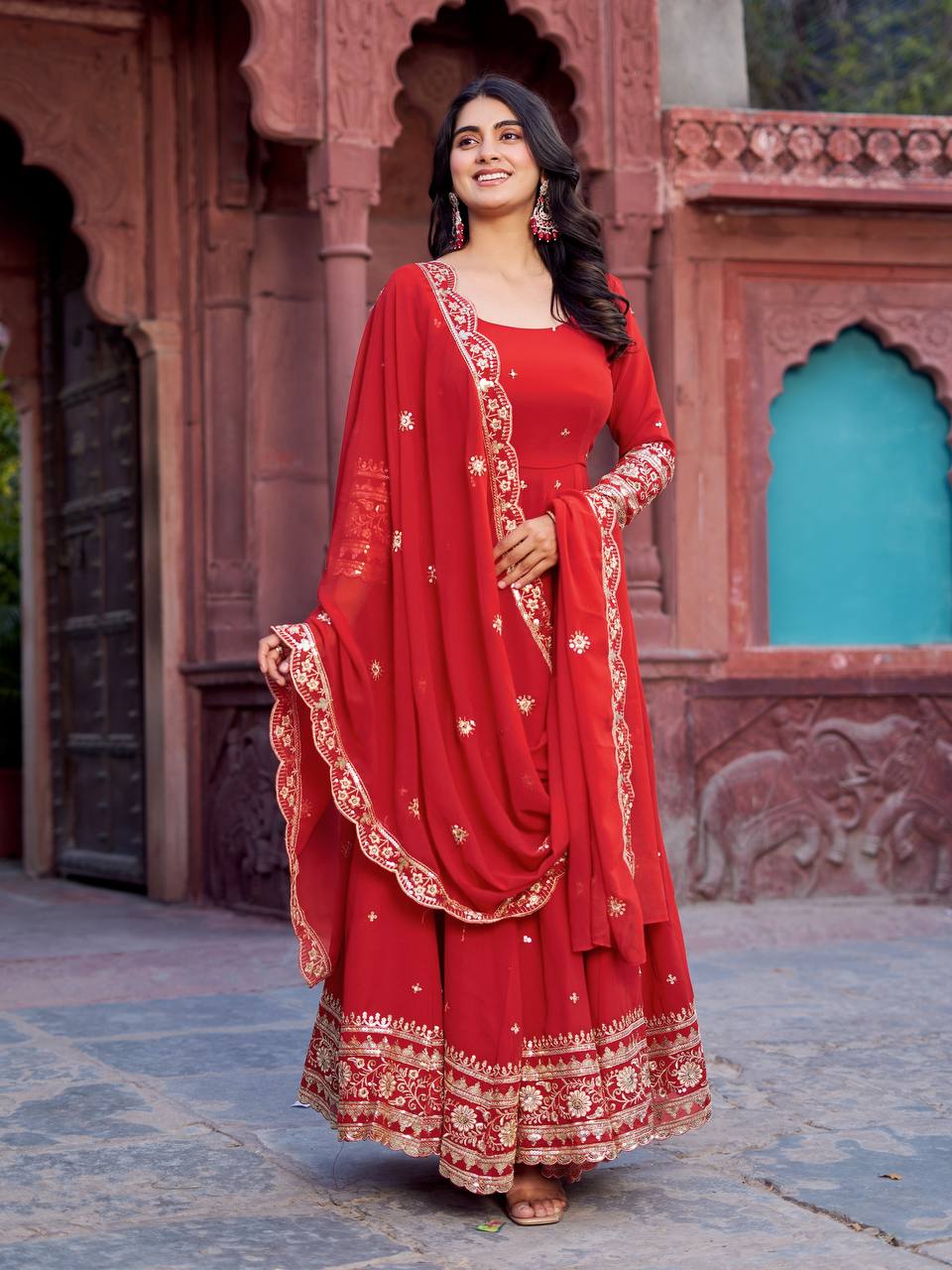 Georgette Anarkali Gown with Sequence Work & Dupatta