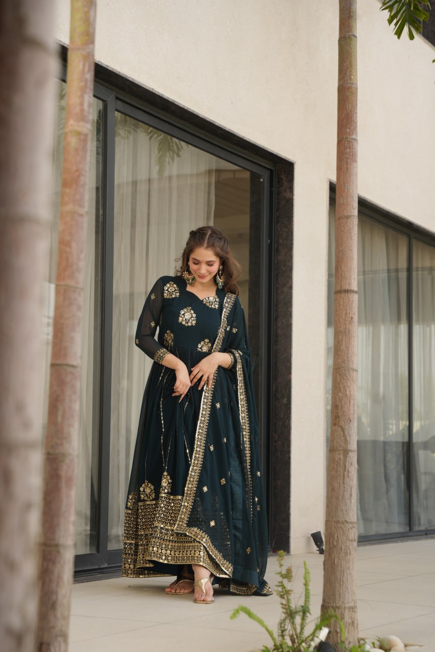 Premium Faux Blooming Gown with Zari & Sequins Embroidery