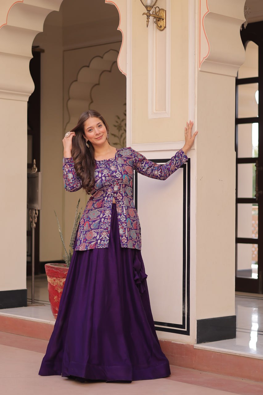 Premium Simmer Vichitra Lehenga Choli Set with Jacquard Blouse