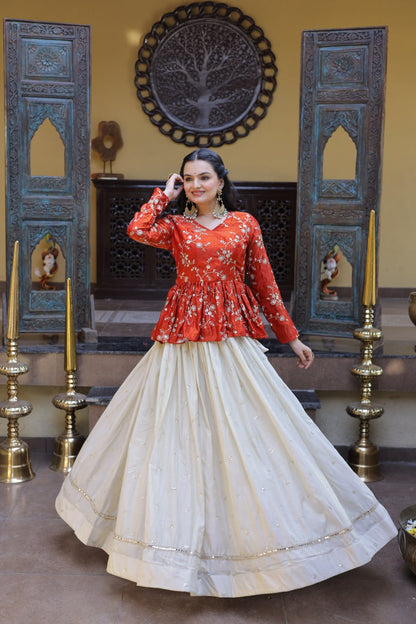 Sequins Embroidered Peplum Top with Flared Lehenga Set