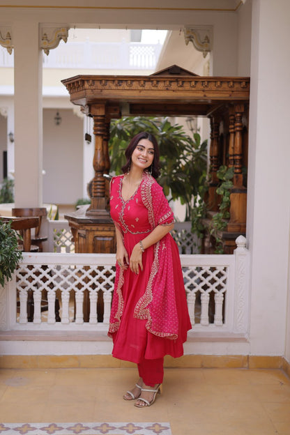 Mul Chanderi Kali Anarkali Suit with Georgette Dupatta