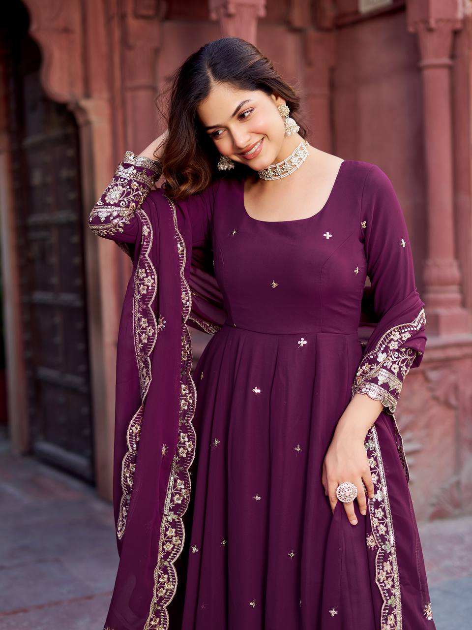 Georgette Anarkali Gown with Sequence Work & Dupatta