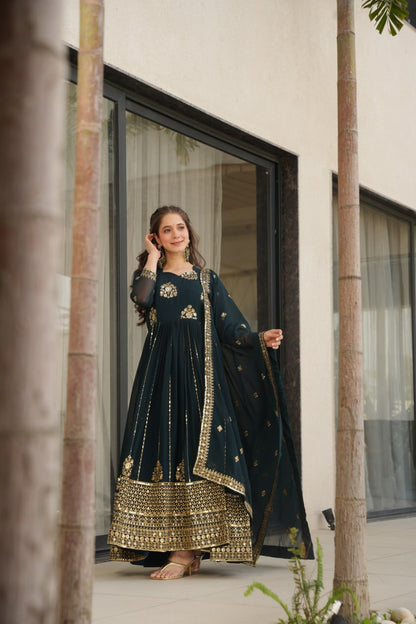 Premium Faux Blooming Gown with Zari & Sequins Embroidery