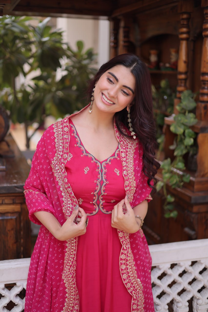 Mul Chanderi Kali Anarkali Suit with Georgette Dupatta